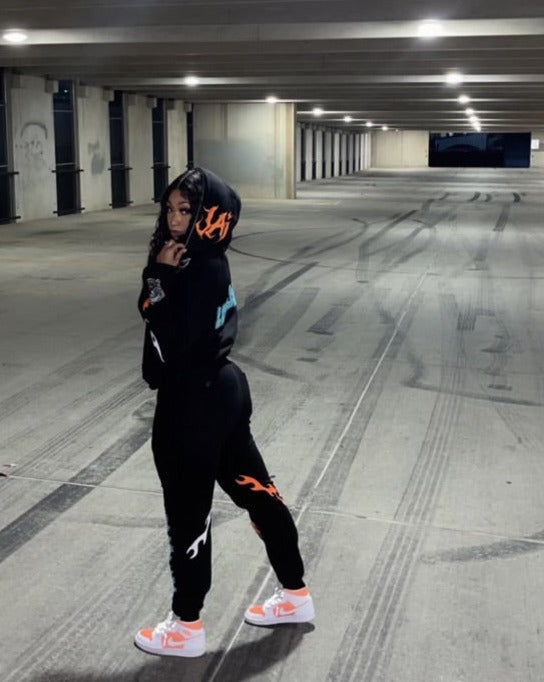 Black/Orange "Caged Heart" Sweats