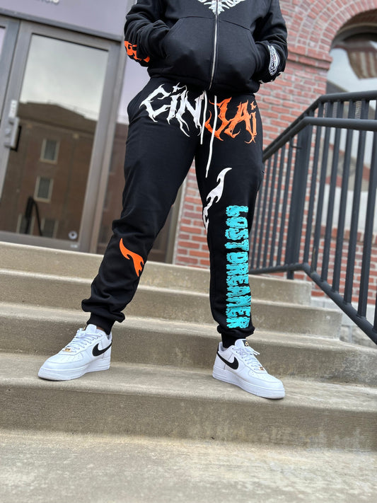 Black/Orange "Caged Heart" Sweats