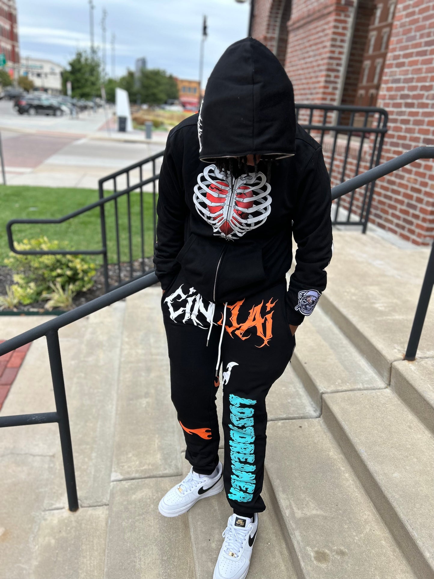 Black/Orange "Caged Heart" Sweats