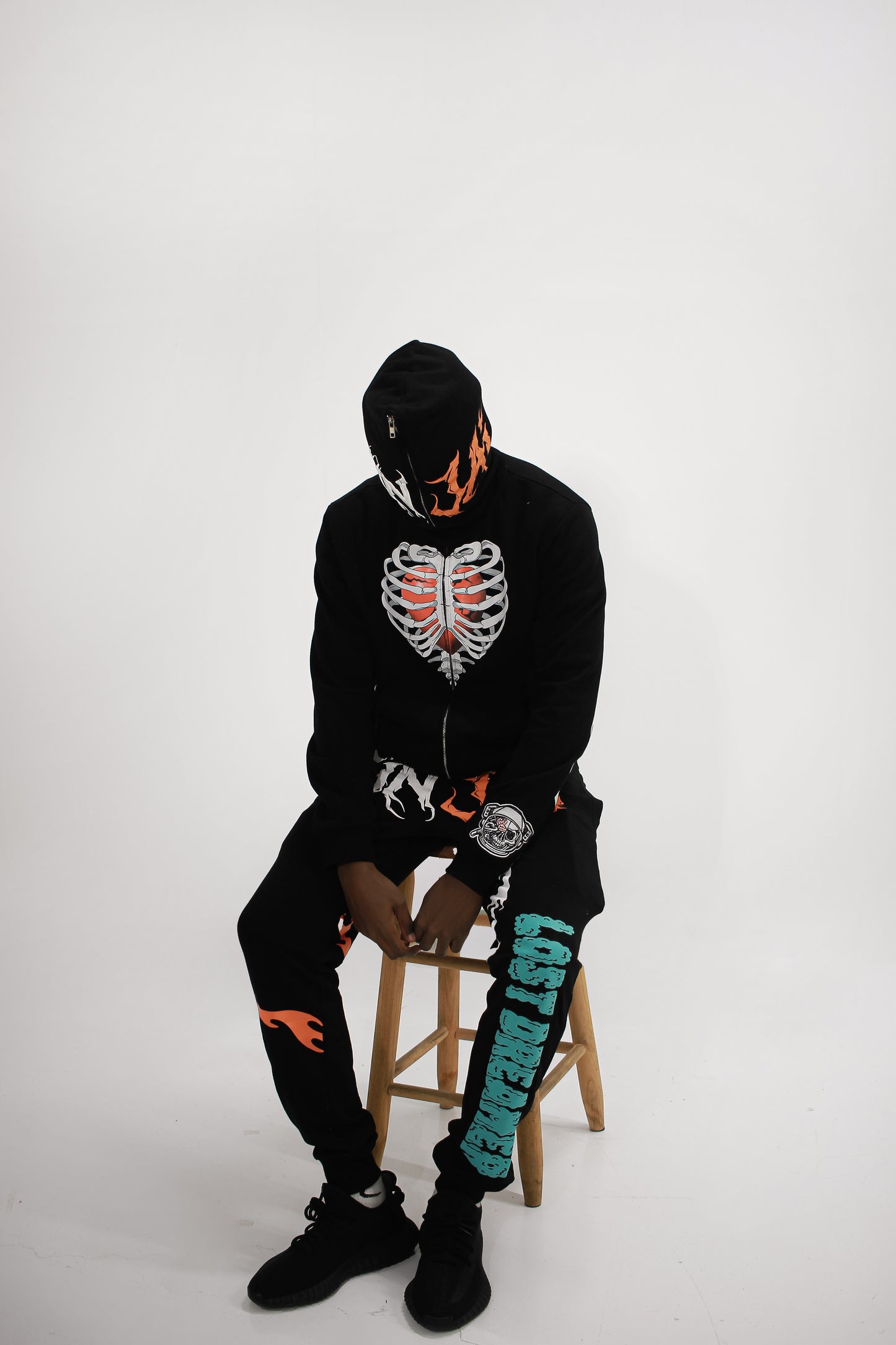 Black/Orange Full-Zip "Caged Heart" Jacket