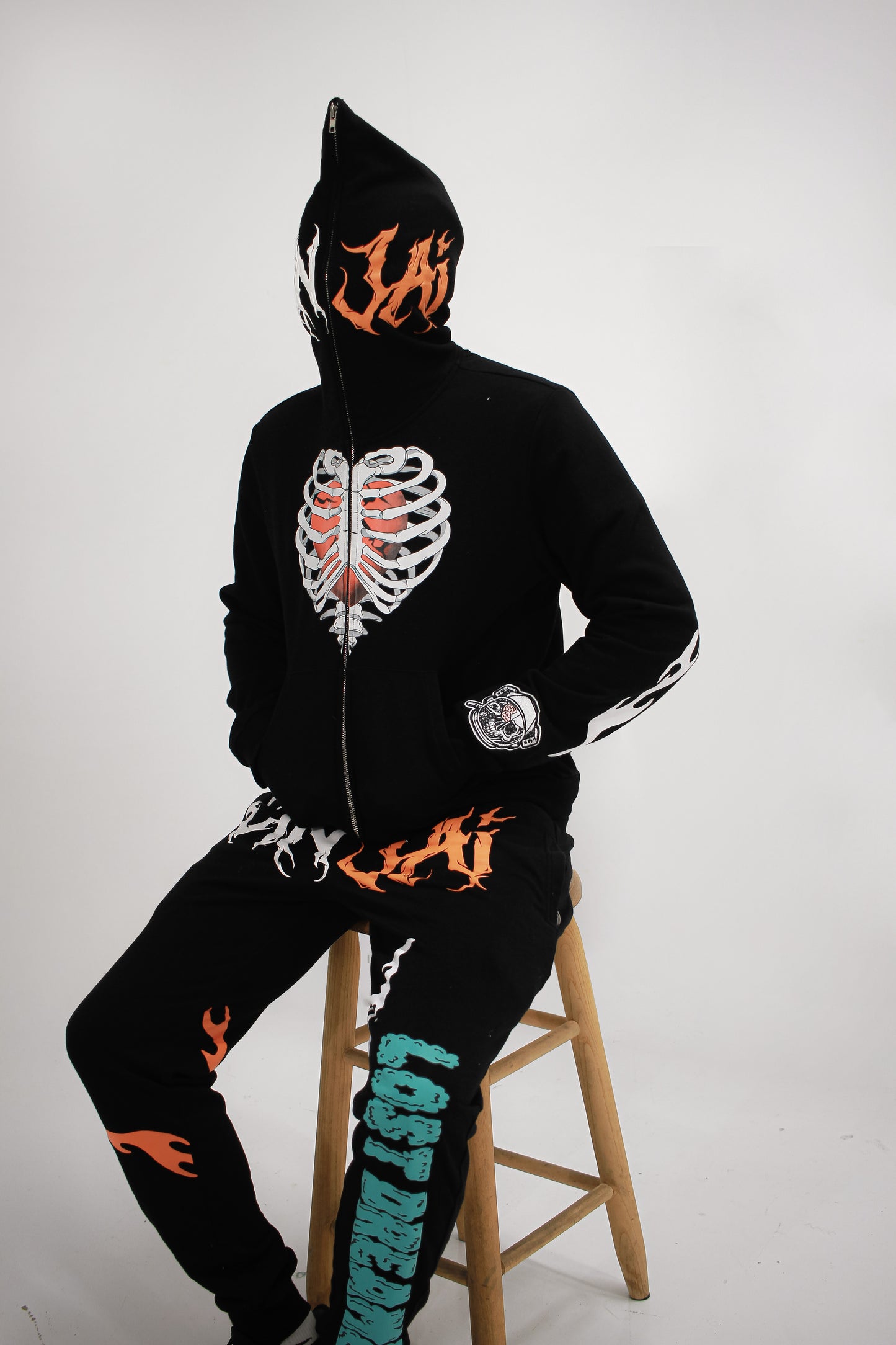 Black/Orange Full-Zip "Caged Heart" Jacket