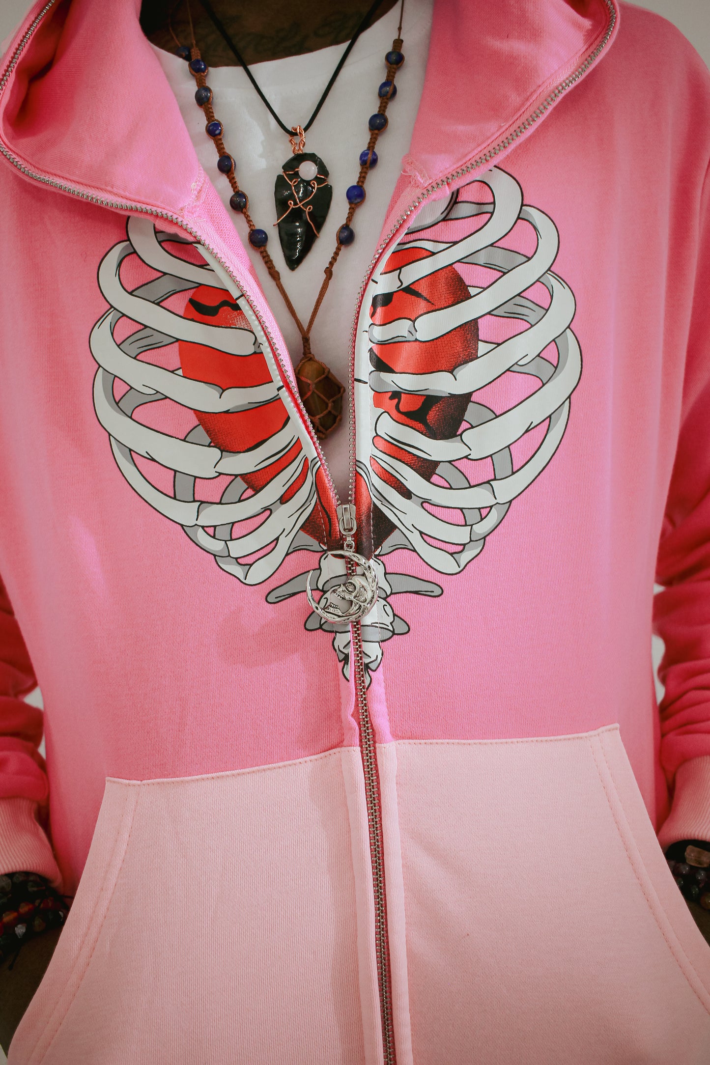 2 Tone Pink Full-Zip "Caged Heart" Jacket