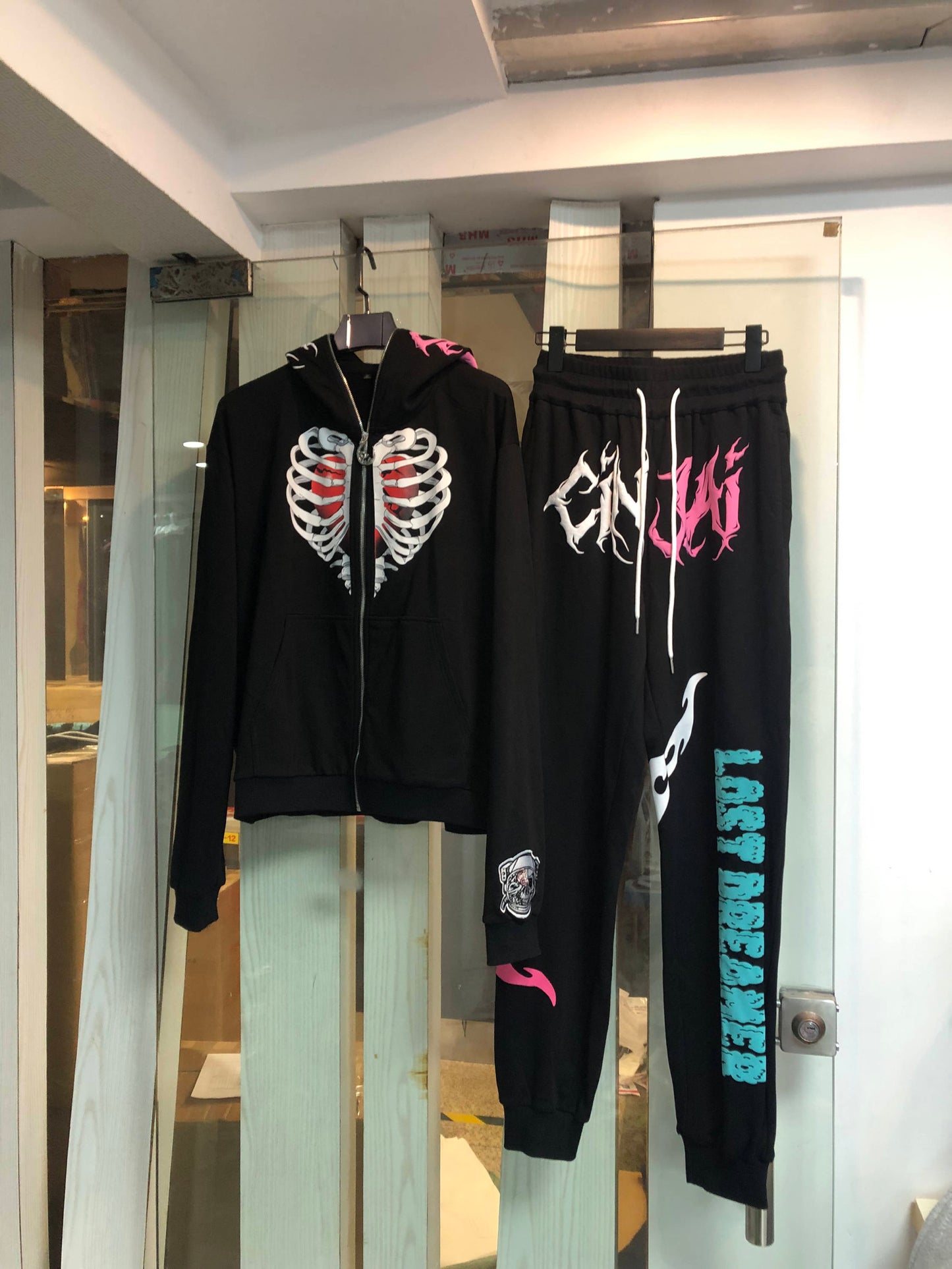 Black/Pink "Caged Heart" Sweats