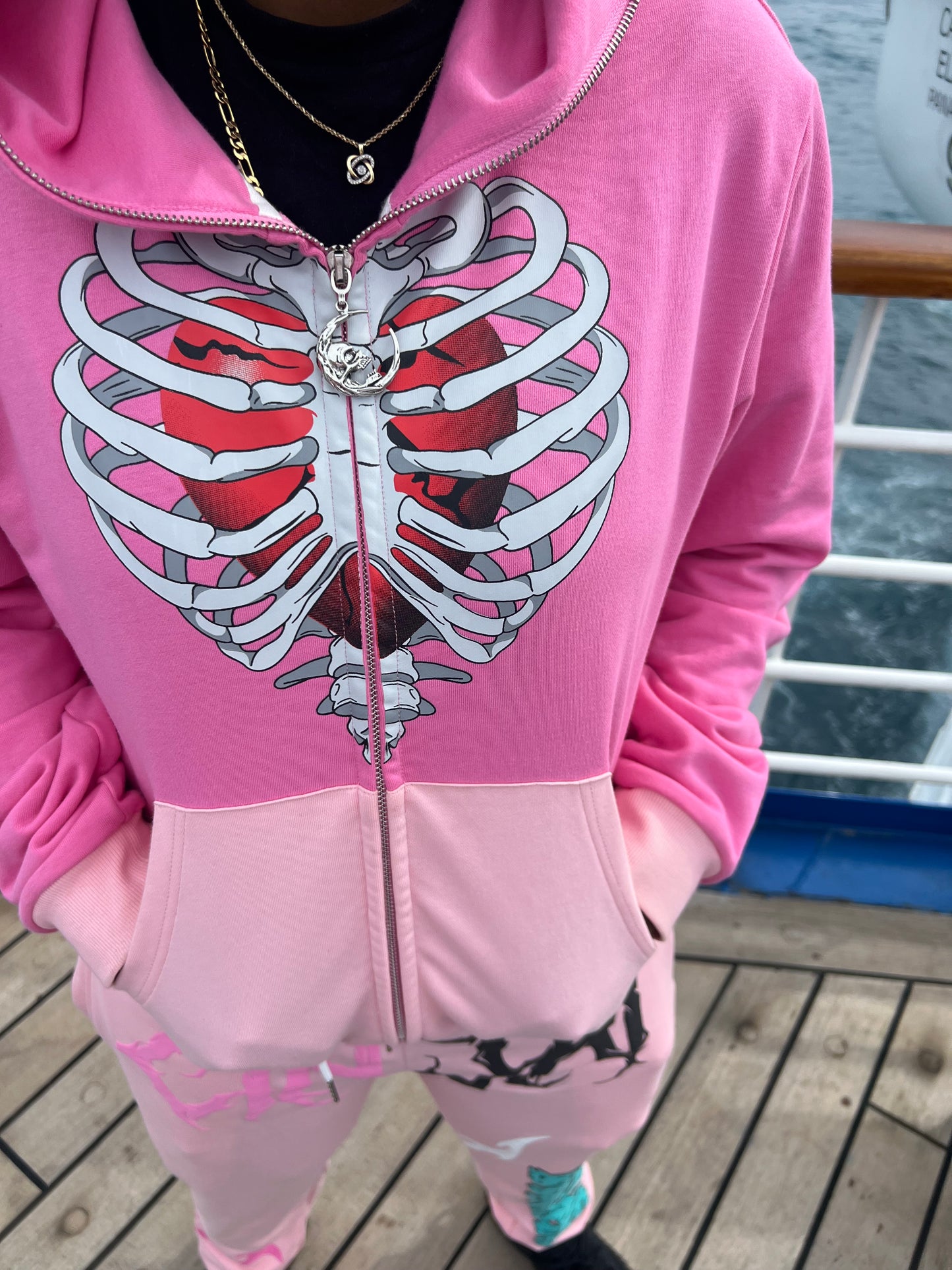 2 Tone Pink Full-Zip "Caged Heart" Jacket