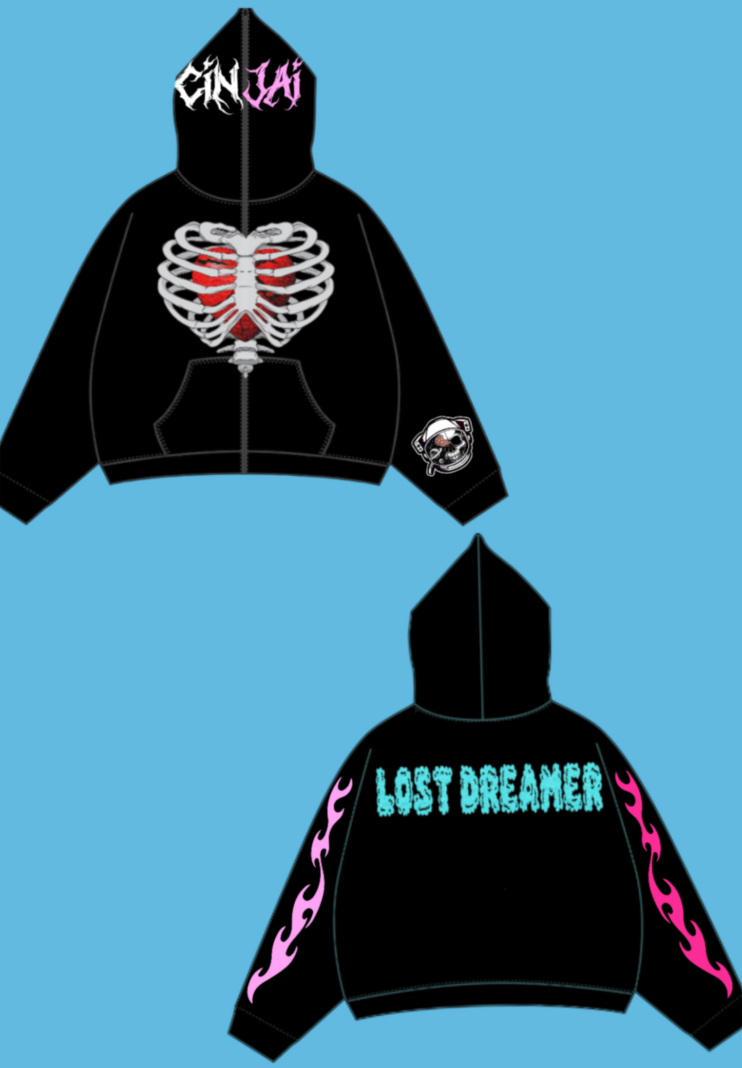 Black/Pink Full-Zip "Caged Heart" Jacket